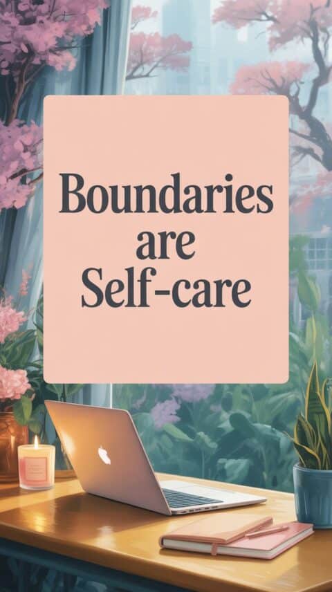 Minimal workspace with candle and notebook representing boundaries and protecting personal energy