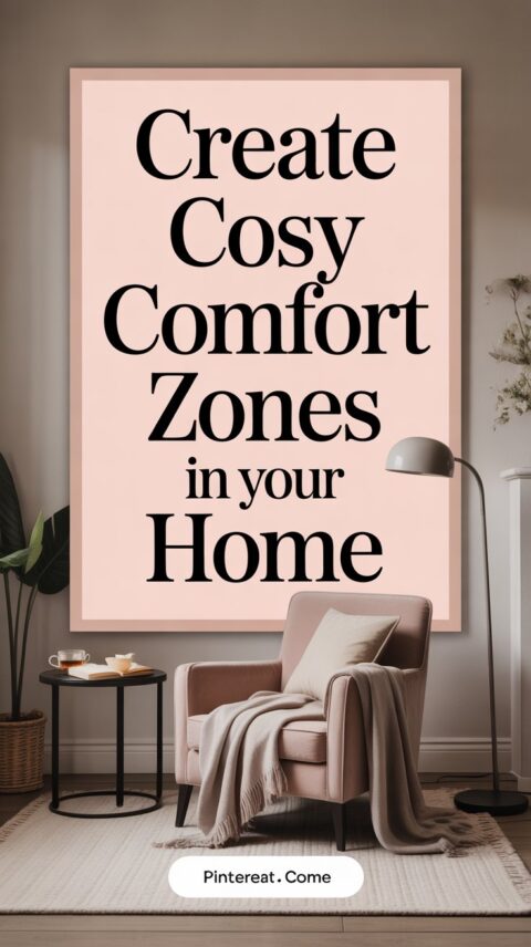 Cosy reading nook with chair throw blanket and soft lighting