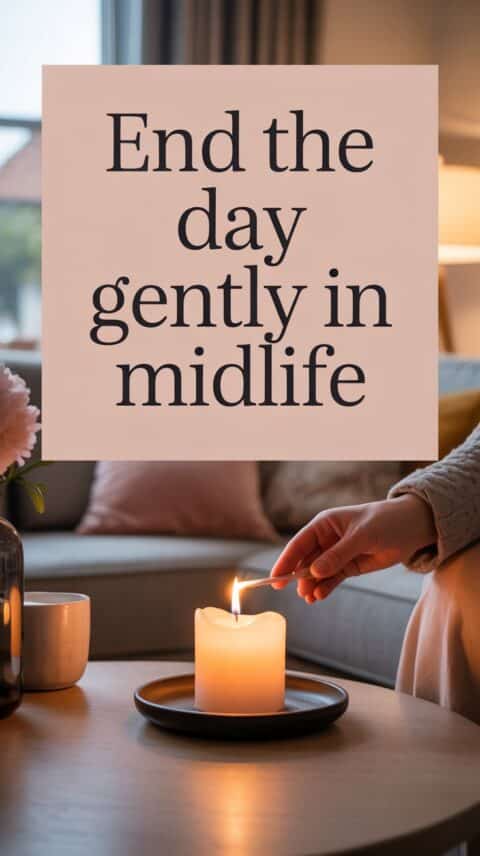 Lighting a candle as an evening ritual to signal the end of the day and begin relaxing at home in midlife.