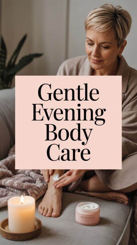 Gentle evening body care ritual with hand cream and cosy lighting for relaxation in midlife.