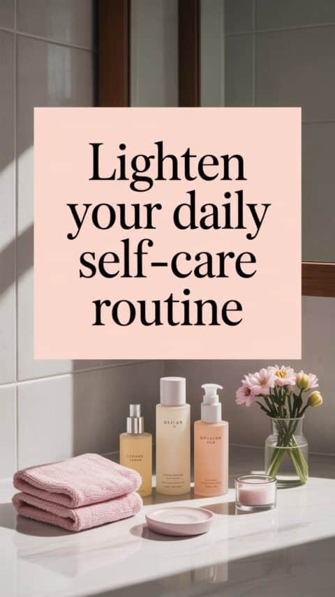 Light spring self-care routine with skincare products, fresh flowers, and soft neutral tones.
