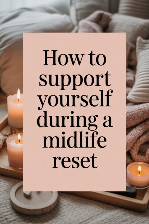 Peaceful self-care setup with candles and soft textures creating a calming midlife ritual