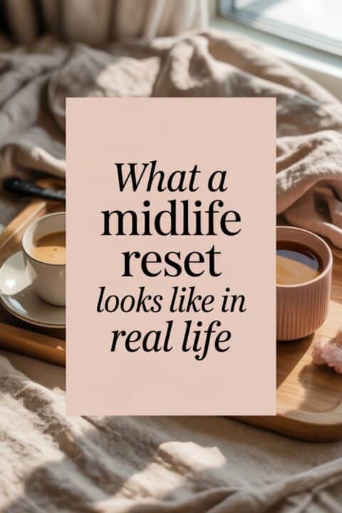 Cosy morning routine with coffee, soft light, and calm home details symbolising a slower midlife lifestyle