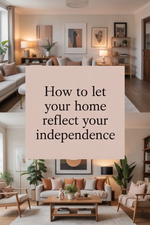 Stylish living room with layered decor, artwork, and warm lighting reflecting independence and confident solo living.