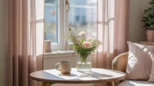 Spring self-care ideas that feel fresh and gentle, featuring a calm home with fresh flowers, soft light, and open windows.