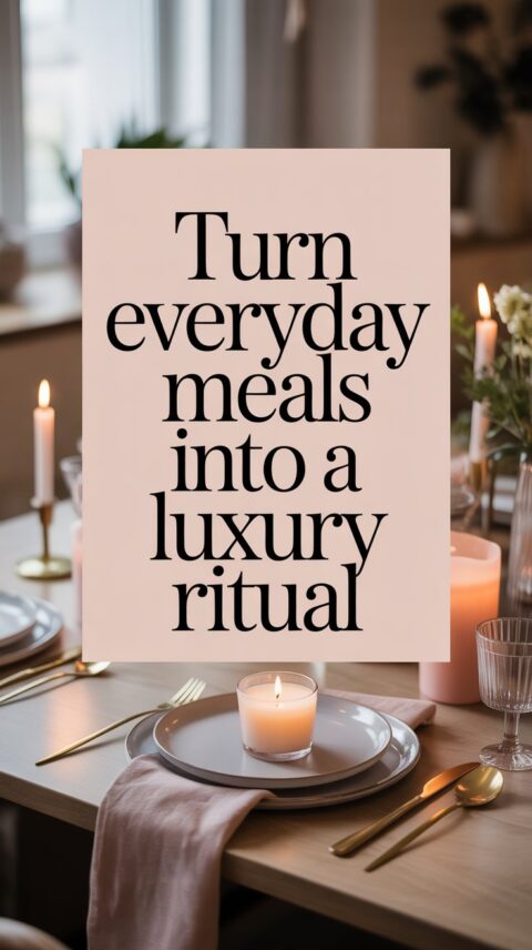 Elegant solo table setting with candle and glassware showing how to elevate everyday meals when living alone.