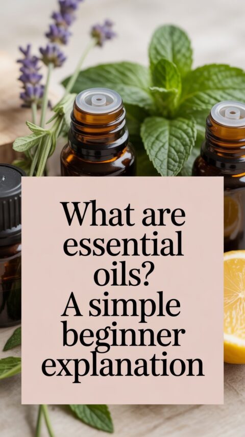 Essential oils explained with plant ingredients including lavender, mint, and lemon