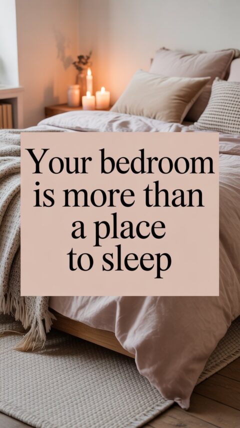 Calm boho bedroom with soft bedding and warm lighting creating a peaceful sanctuary