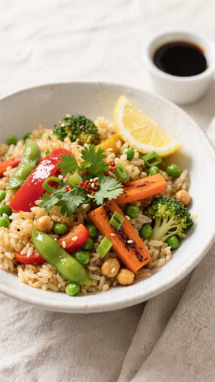 Final dish — overhead bowl beauty: Tasty top-down shot of the finished One Pot Veggie Packed Rice 
