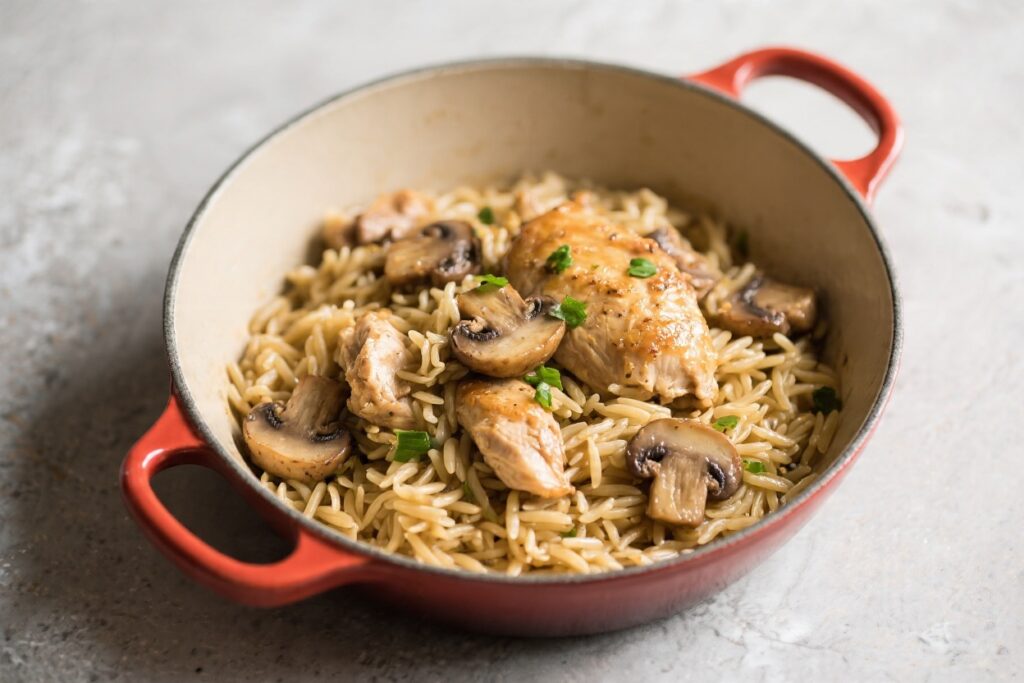 One Pot Chicken and Mushroom Orzo