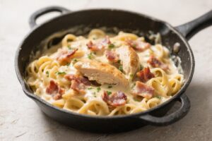 One Pot Creamy Chicken and Bacon Pasta