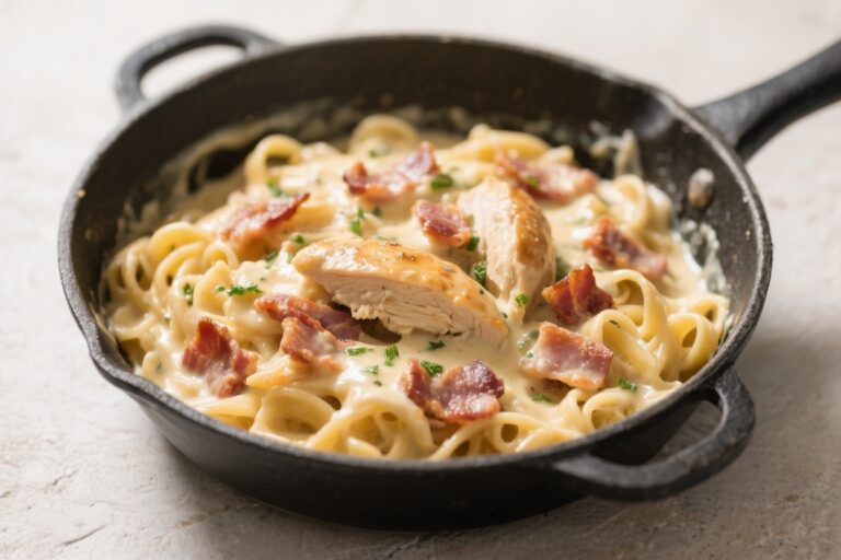One Pot Creamy Chicken and Bacon Pasta