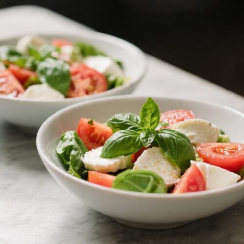 Caprese Salad Bowl With Fresh Basil & Mozzarella