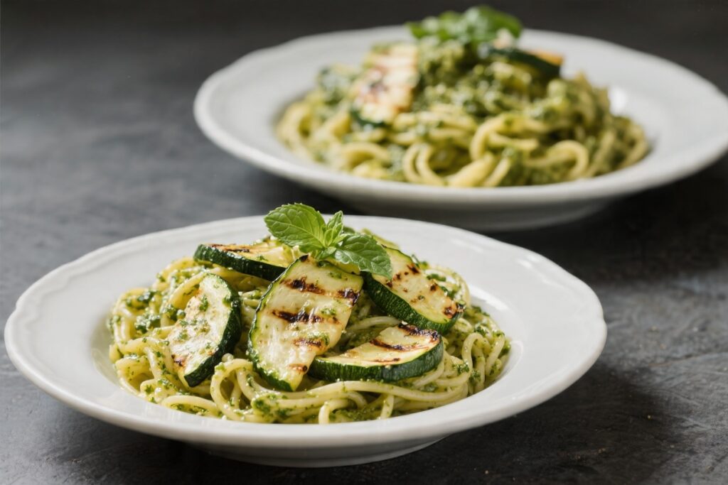 Pesto Pasta With Grilled Zucchini for Two