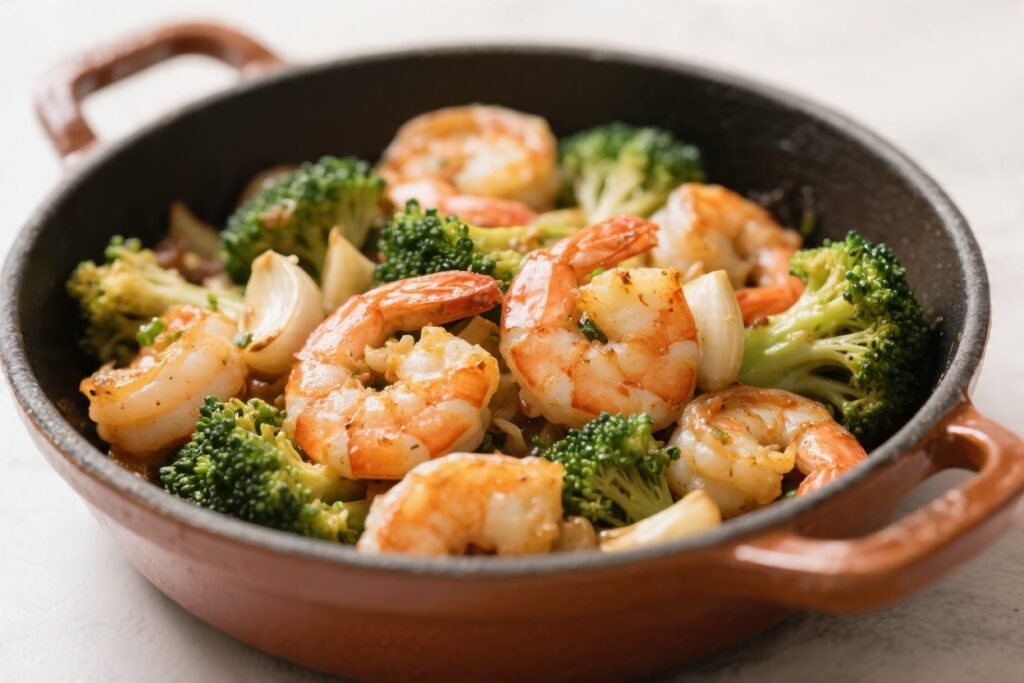 One Pot Garlic Shrimp and Broccoli